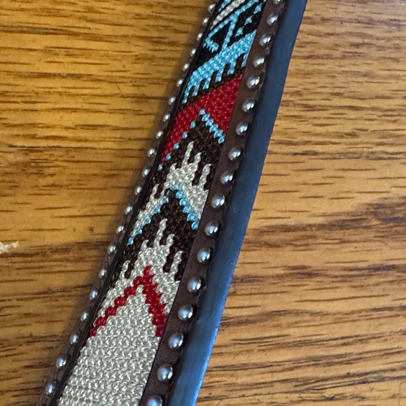 Ariat Brown Leather Belt with Silver Buckle and Colorful - Picture 10 of 12